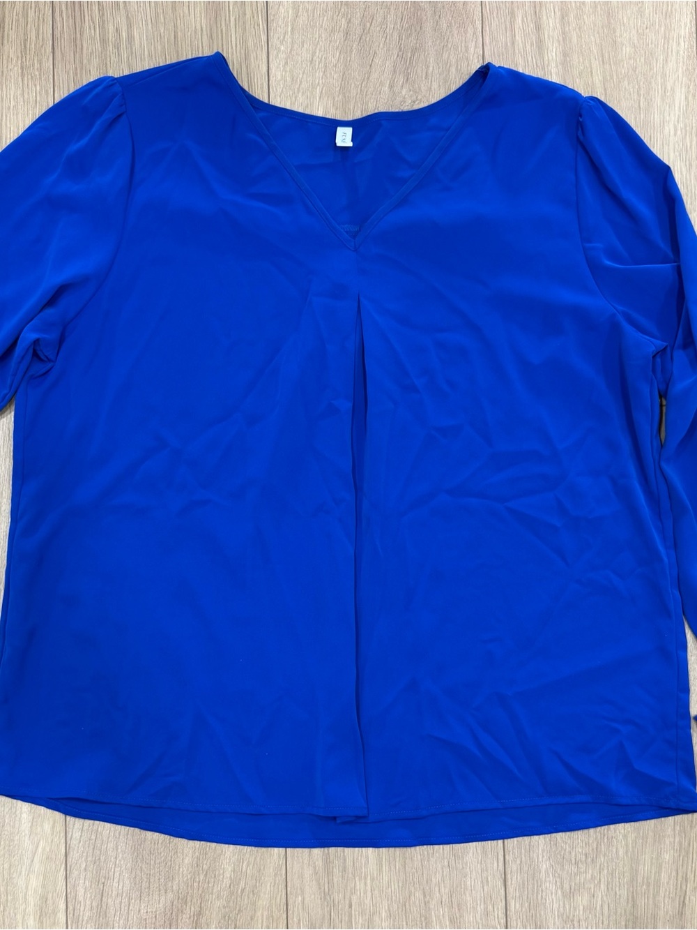 FUNLINGO Royal Blue V-Neck Blouse XL Smocked Ruffle Sleeve